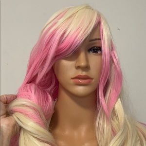 bubblegum candy pink wig blonde wavy wig curtain bangs 30” long luxury NWT
